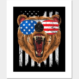 4th Of July Bear American Flag Usa Men Kids Boys Posters and Art